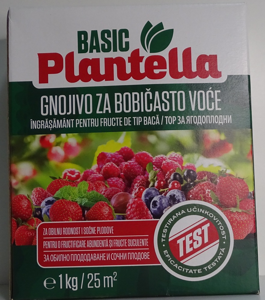 тор за ягодоплодни 1 кг(1) Plantella Basic тор за ягодоплодни 1 кг – лицева страна на опаковката